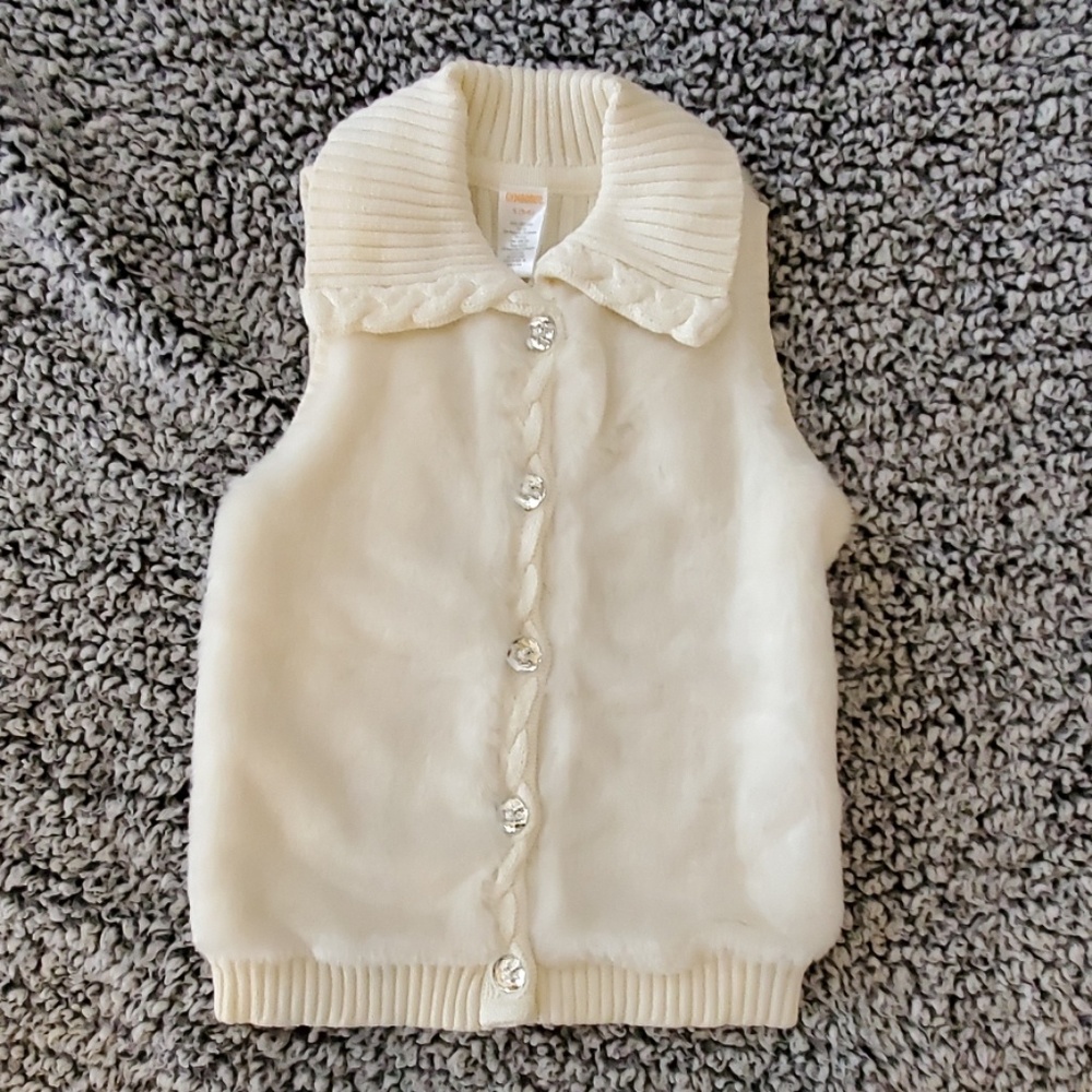 Gymboree Faux Fur Sweater Vest Winter White Girls Size 5/6